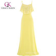 Grace Karin Yellow Occident Women&#39;s Summer Spaghetti Straps Long Beach Dress Maxi Dress CL008933-2
